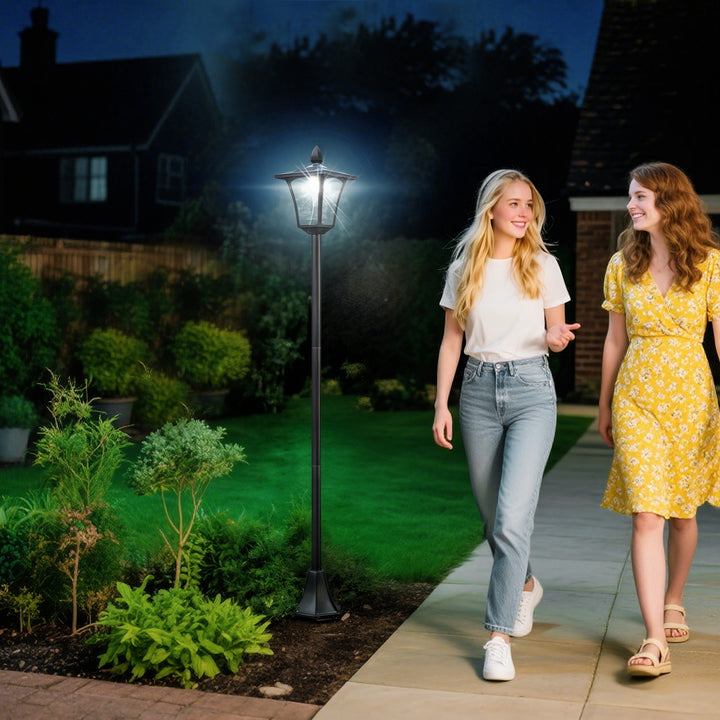 Outdoor Garden Solar Post Lamp Sensor Dimmable LED Lantern Bollard Pathway 1.6M Tall – Black