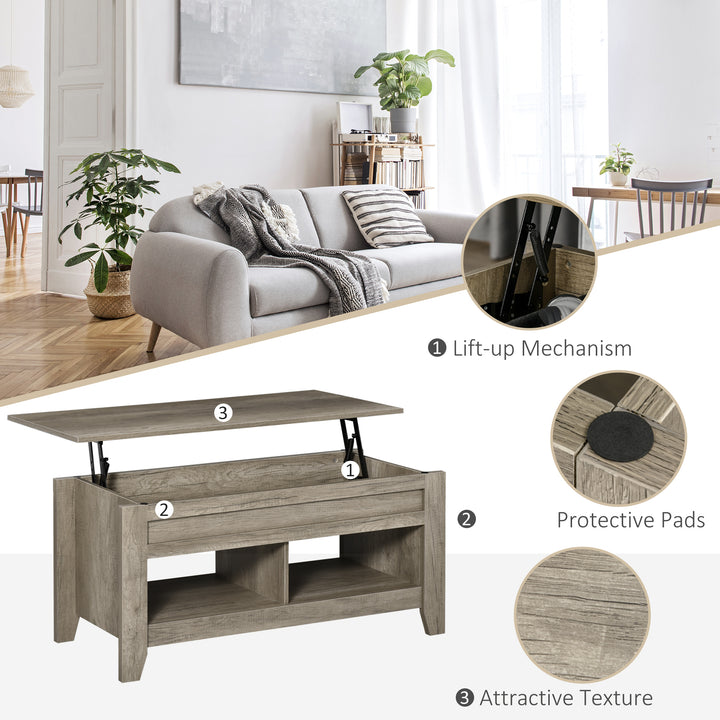 MCL Lift Top Coffee Table w/ Hidden Storage Compartment Open Shelves Lift Tabletop Pop Up Centre Table for Living Room Oak Effect