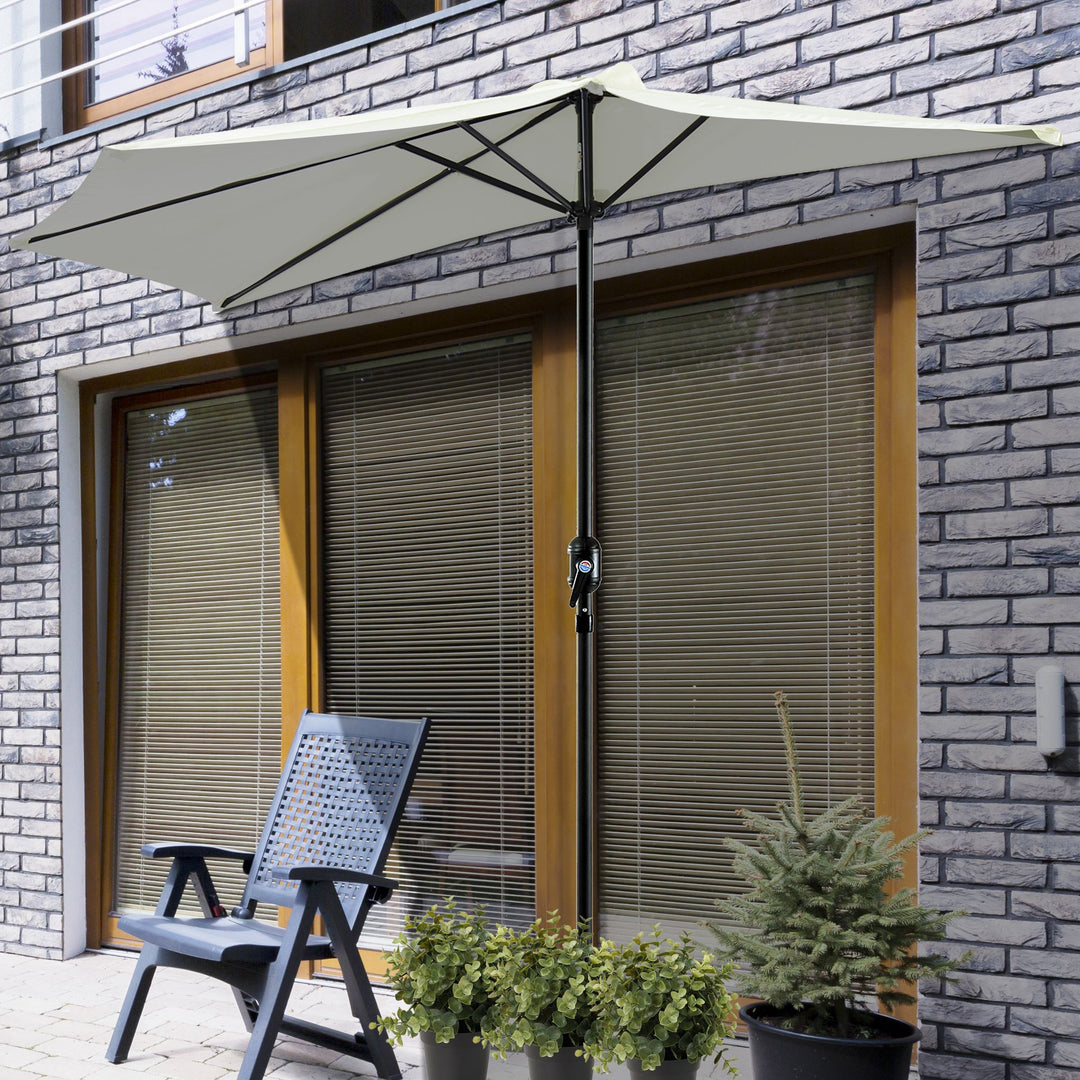 2.7m Garden Half Parasol, Outdoor Balcony Umbrella with 5 Steel Ribs, Patio Sun Shade, Cream White
