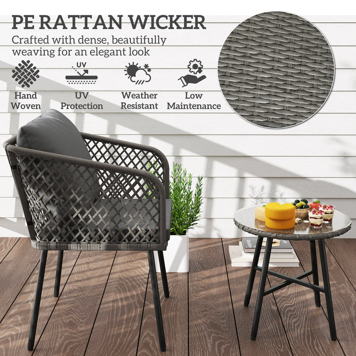Three-Piece Cut-Out Rattan Chair and Table Set - Grey