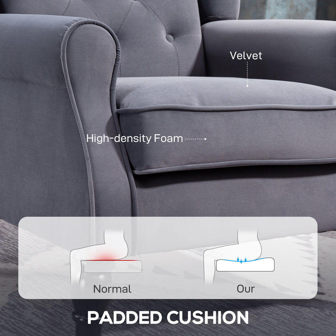 Wingback Accent Chair, Retro Upholstered Button Tufted Occasional Chair for Living Room and Bedroom, Charcoal Grey
