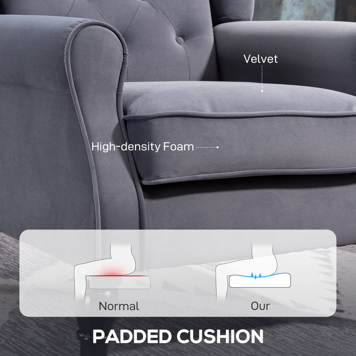 Wingback Accent Chair, Retro Upholstered Button Tufted Occasional Chair for Living Room and Bedroom, Charcoal Grey