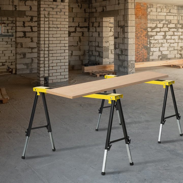 MCL 2PCS Saw Horse Twin Pack Folding Workbench Adjustable Metal Trestle Stands with Non-slip EVA Surface for Sawing Work Max Load 100kg