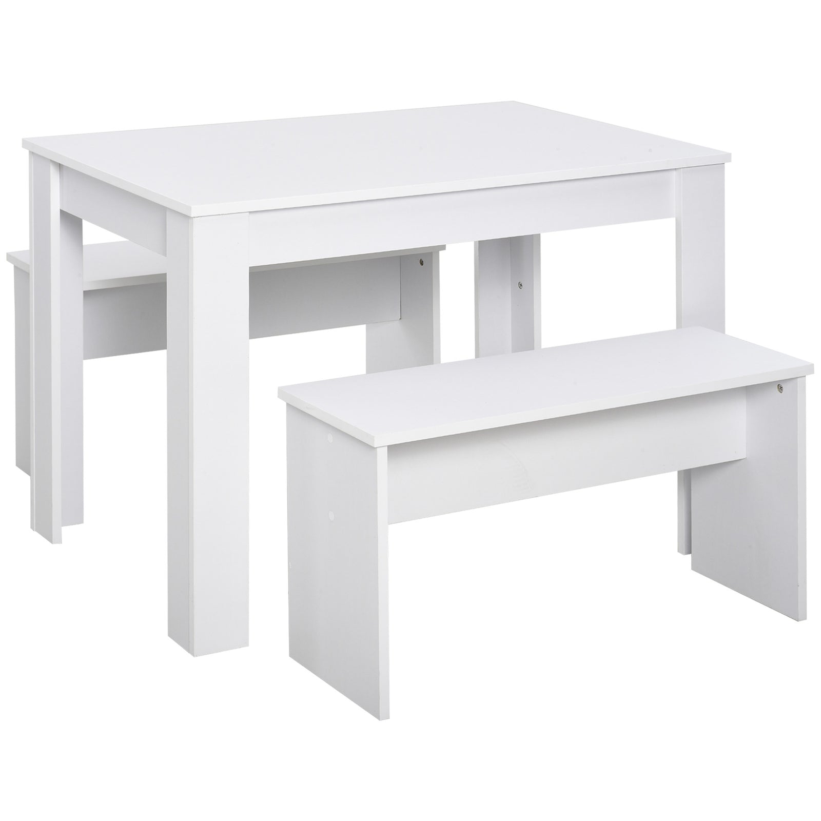 Kitchen Dining Table and 2 Benches Set, Table and Chairs Set for Limited Space, White