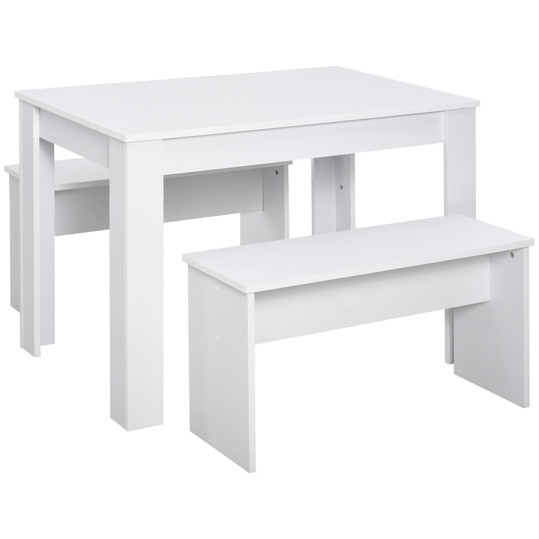 MCL Kitchen Dining Table and 2 Benches Set, Table and Chairs Set for Limited Space, White