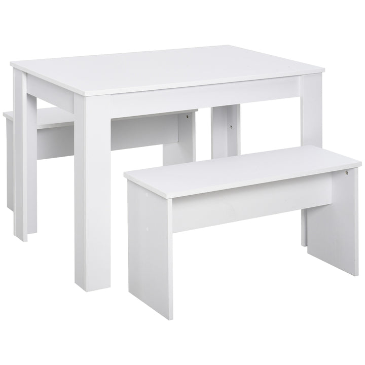 MCL Kitchen Dining Table and 2 Benches Set, Table and Chairs Set for Limited Space, White