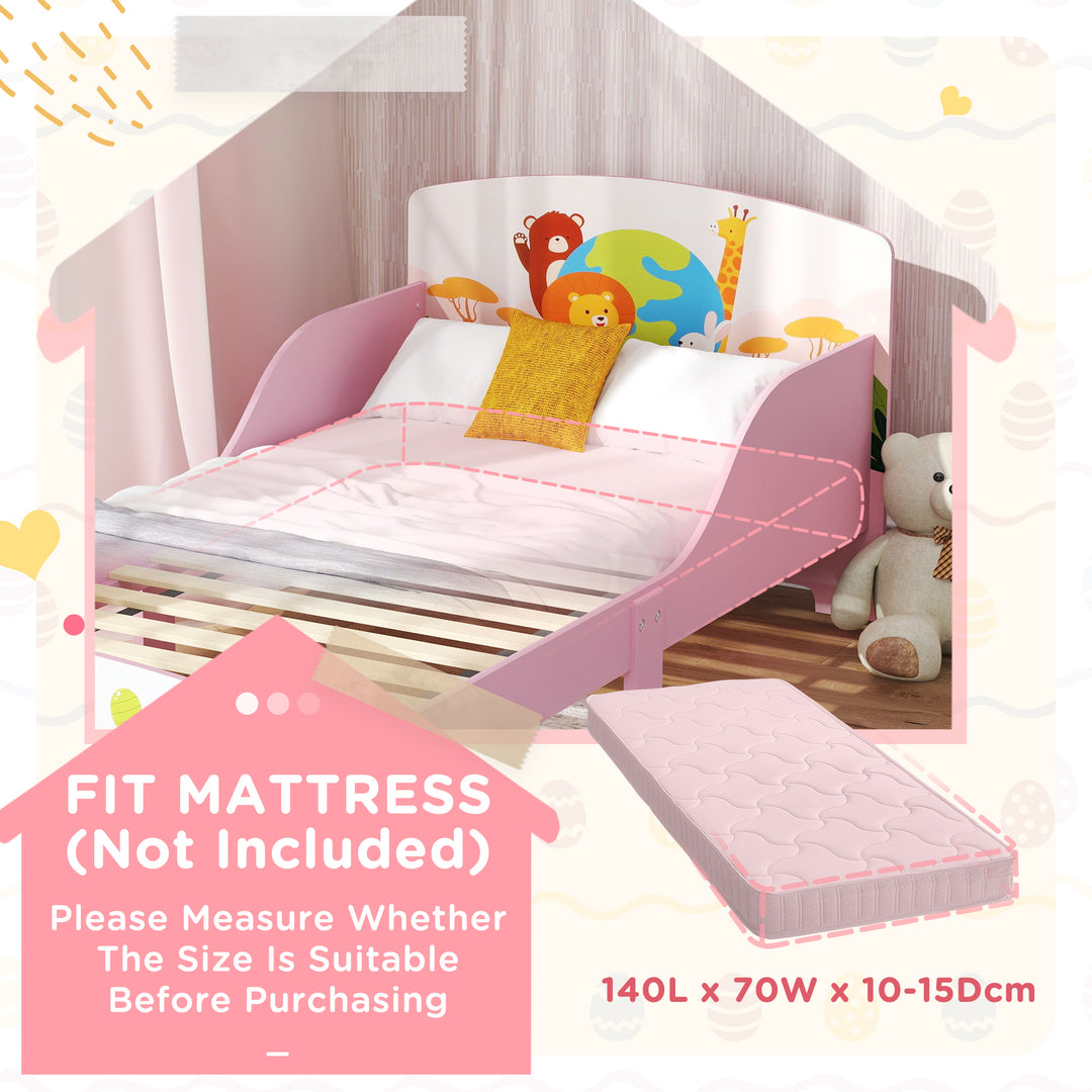 AIYAPLAY Cute Animal-Themed Toddler Bed, with Safety Rails, 143 x 77 x 60cm, Pink