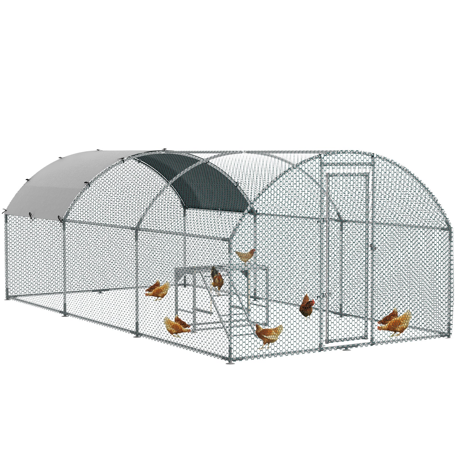 Walk In Chicken Run with Chicken Activity Shelf and Cover, 2.8 x 5.7 x 2m
