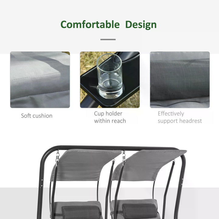 Canopy Swing 2 Separate Relax Chairs w/ Handrails and Removable Canopy Grey