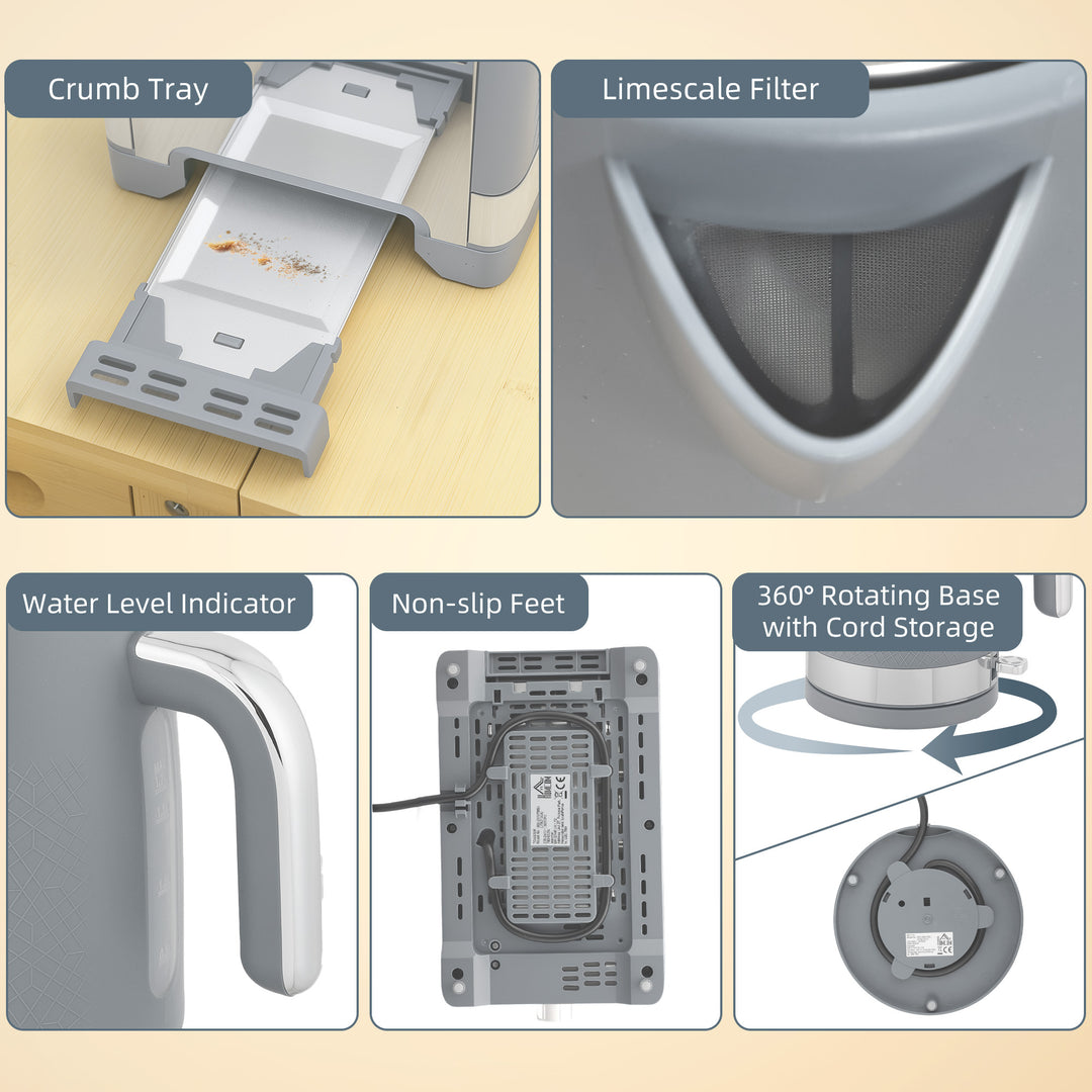 MCL Sleek Textured Kettle and Toaster Set - Grey