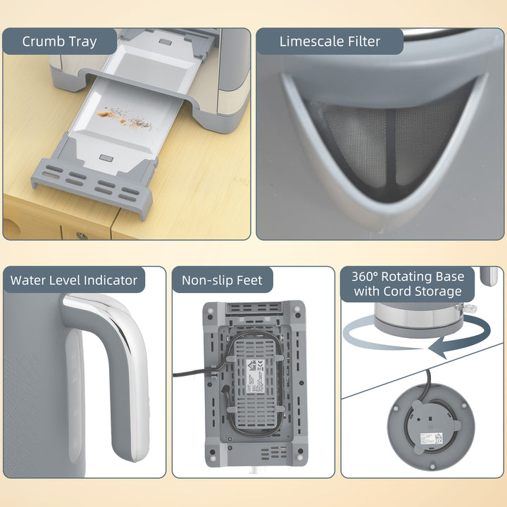 MCL Sleek Textured Kettle and Toaster Set - Grey