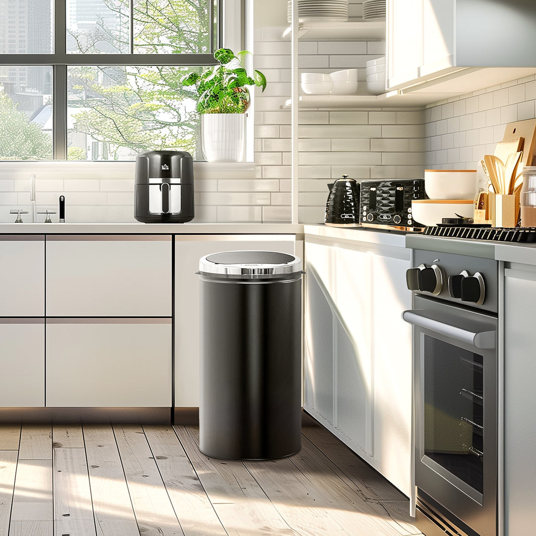 42L Sensor Bin for Kitchen Waste Automatic Dustbin Motion Detection Dustbin Stainless Steel Rubbish Can with Bucket, Black