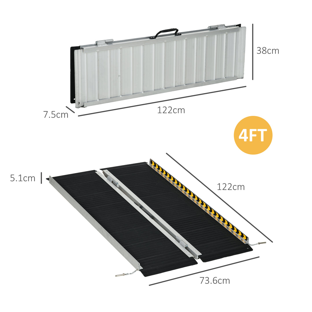 HOMCOM Wheelchair Ramp, 122L x 73Wcm, 272KG Capacity, Folding Aluminium Threshold Ramp w/ Non-Skid Surface, Transition Plates Above & Below | Aosom UK