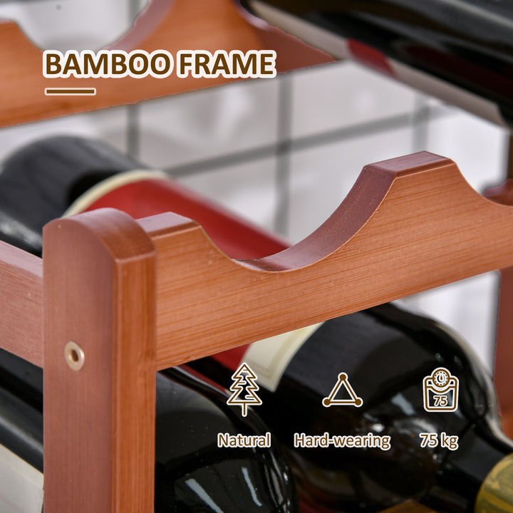 Free Standing Bamboo Wine Rack with 16 Bottles Holder, 4-tier Water Bottle Organiser, Display Shelf for Countertop, Home Bar, Brown