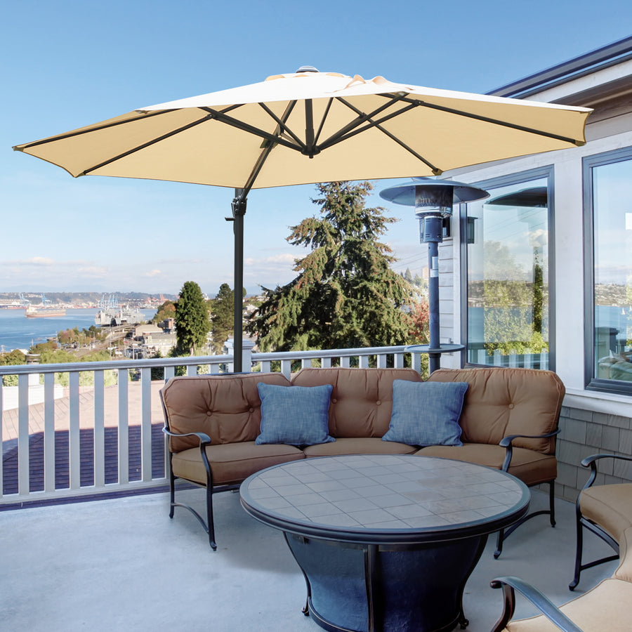 Round Umbrella Parasol W/ Tilt 360° Rotation and Hand Crank Cross Base-Beige