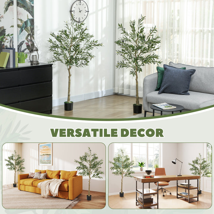Set of 2 5ft/ 150cm Decorative Artificial Plant, Silk Olive Tree with 720 Leaves and 32 Olive Fruits in Pot, Fake Plant for Home, Office, Living Room, Indoor Decor