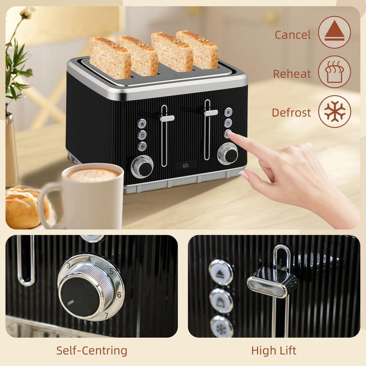 Electric Kettle and Toaster Set, 3000W 1.7L UK Strix Thermostat Rapid Boil Jug Kettle with Limescale Filter, Cool Touch Body, 4 Slice Toaster with 7 Browning Controls, Crumb Tray, Black