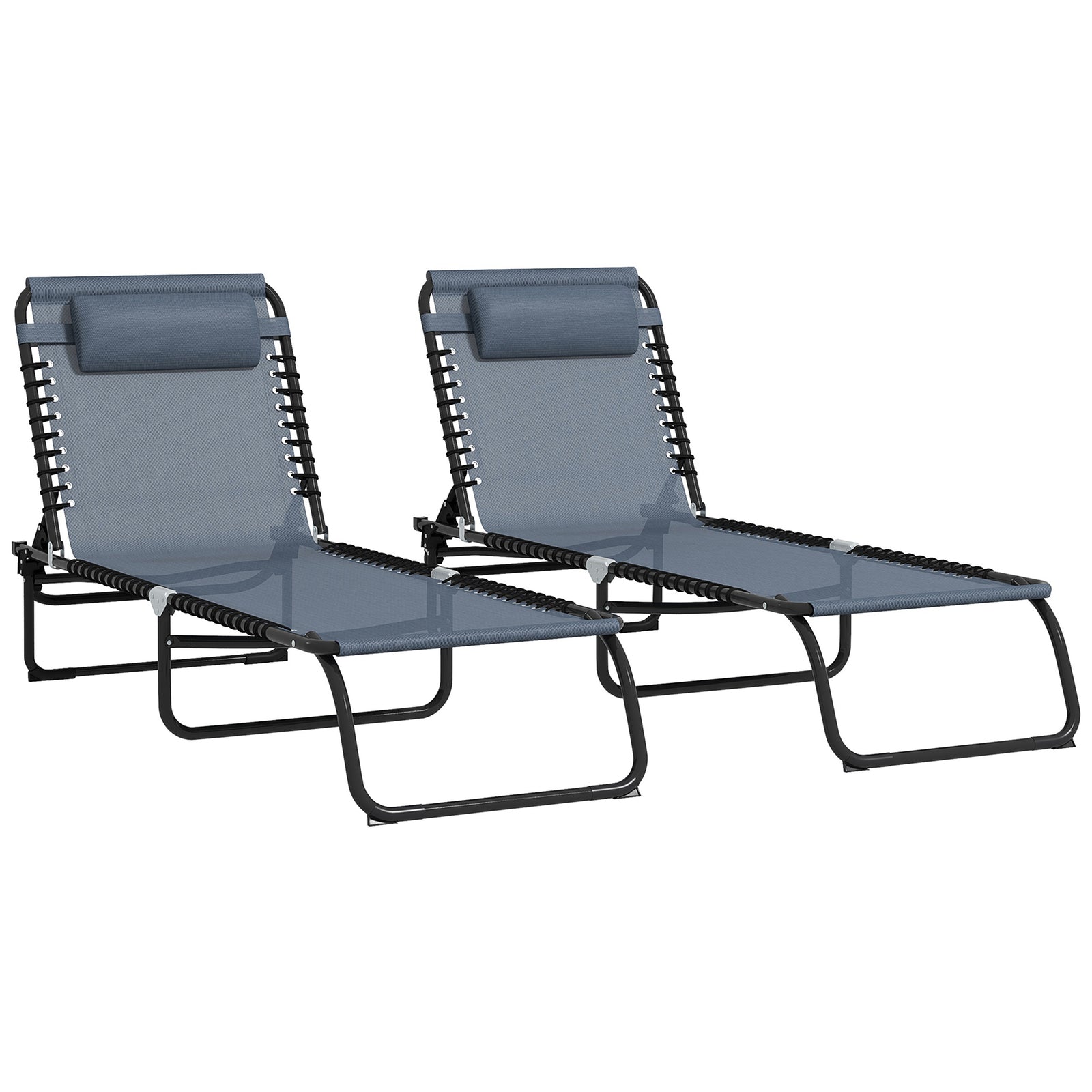 Set of Two Folding Sun Loungers, with Four-Position Backs - Grey