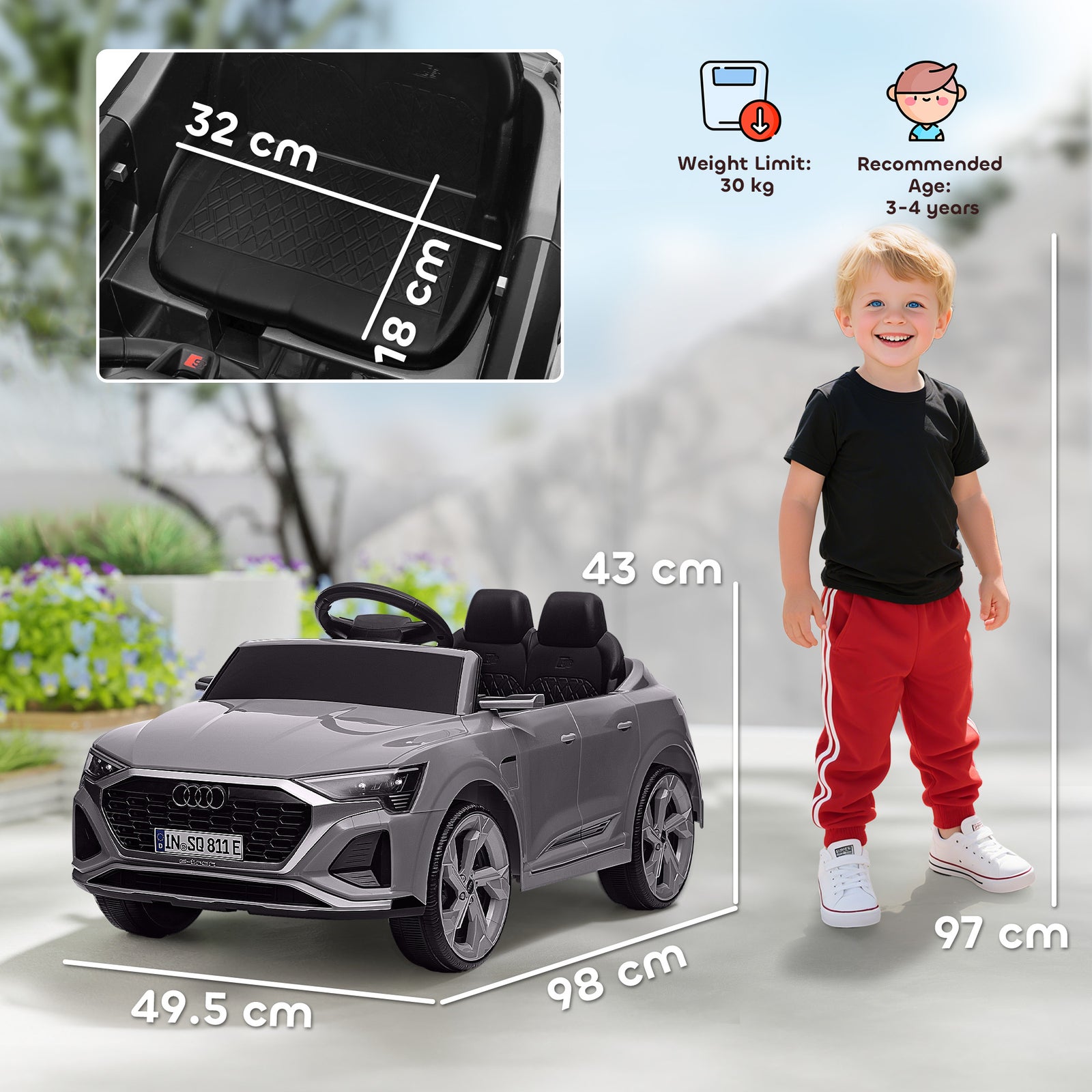 Audi Q8 e-tron Sportback Licensed 12V Ride on Car w/ Remote, 4 Spring 