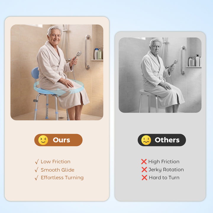 360° Swivel Shower Stool with Aluminium Frame, 5-Level Adjustable Heig