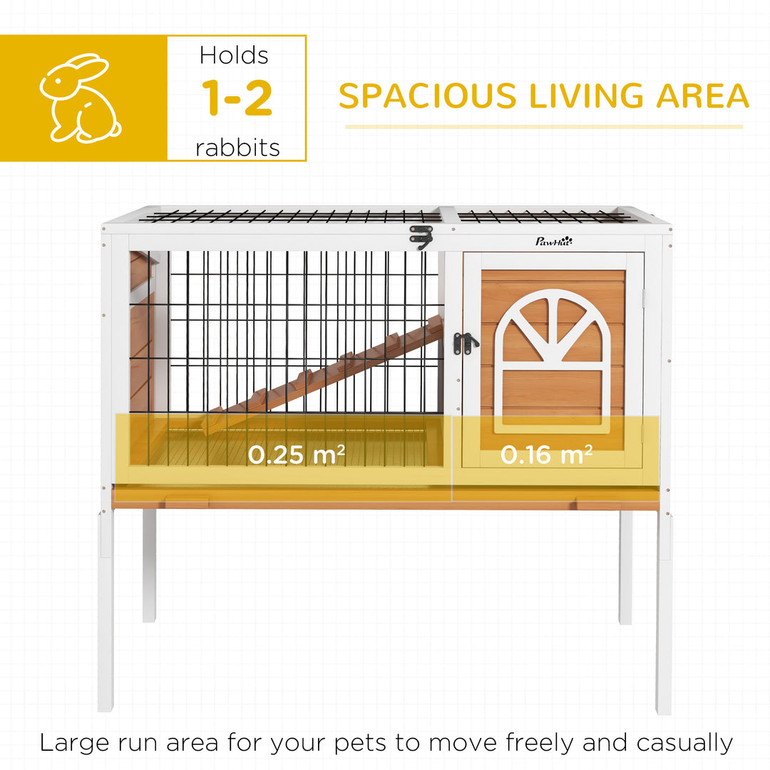 PawHut Rabbit Hutch: Wooden Cage with Removable Tray & Openable Roof, Guinea Pig Home, Blue/White