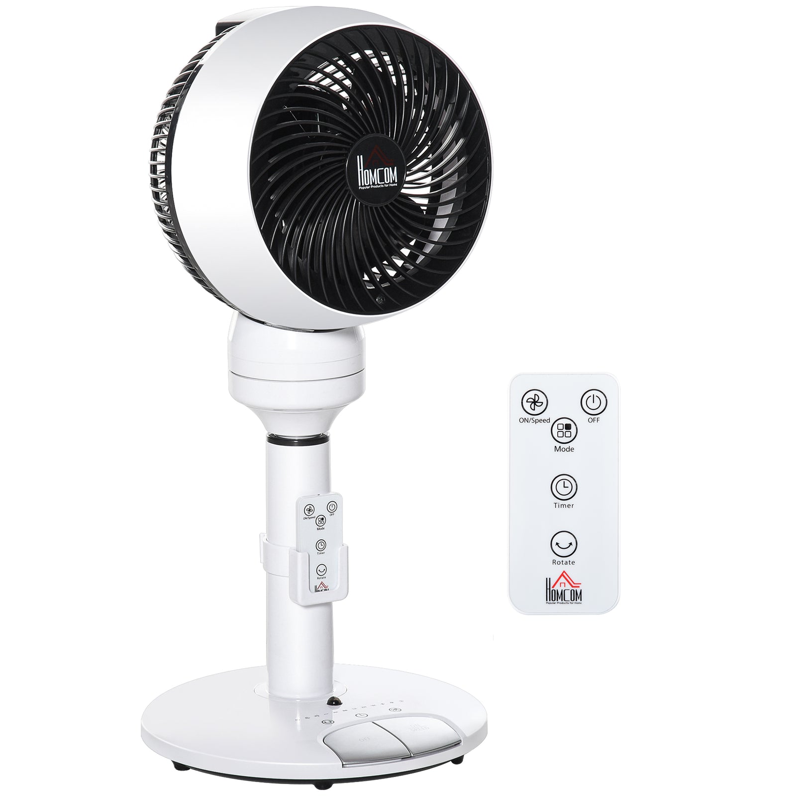 9'' Air Circulator Fan 3 Speed 3 Mode, 70° Oscillation 90° Vertical Tilt, Height Adjustable, Remote Controller, for Living Room, Bedroom, Office, Black and White
