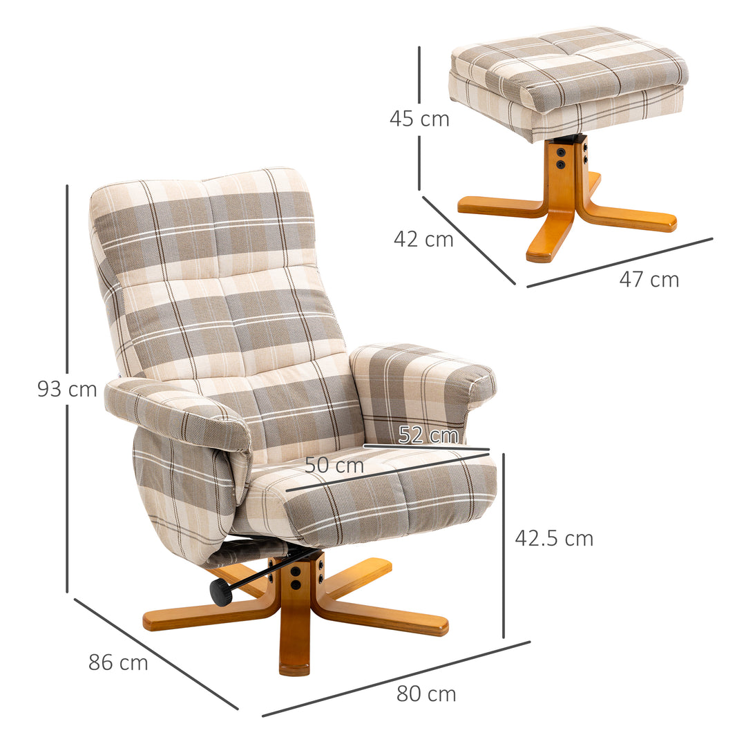 Linen Swivel Recliner Chair with Footstool, Wooden Base and Storage for Living Room, Multicolour