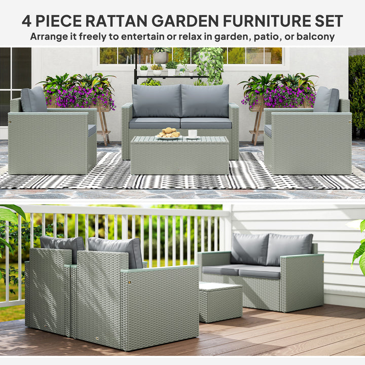 Four-Piece Rattan Sofa Set, with Wood-Top Table