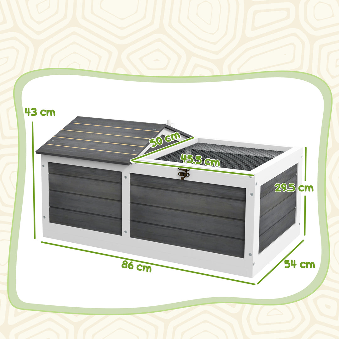 Wooden Tortoise House, Small Pet Reptile Shelter, with Hide Den and Run - Grey