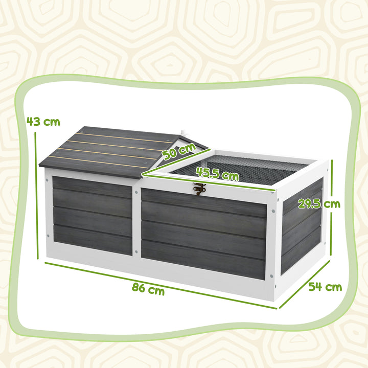 Wooden Tortoise House, Small Pet Reptile Shelter, with Hide Den and Run - Grey