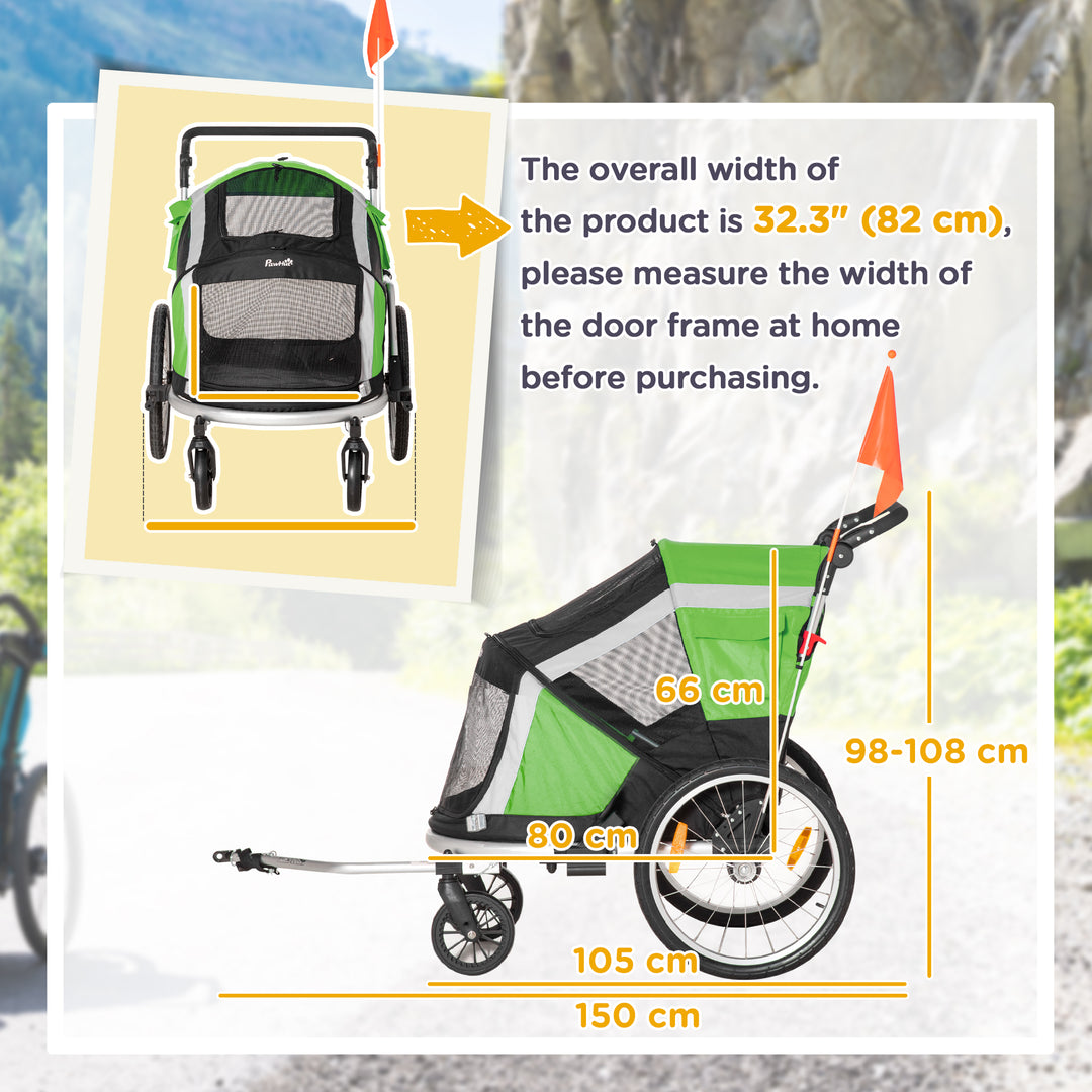 PawHut Dog Bike Trailer 2-in-1 Pet Stroller for Large Dogs Cart Foldable Bicycle Carrier Aluminium Frame w/ Safety Leash Hitch Coupler Flag | Aosom UK