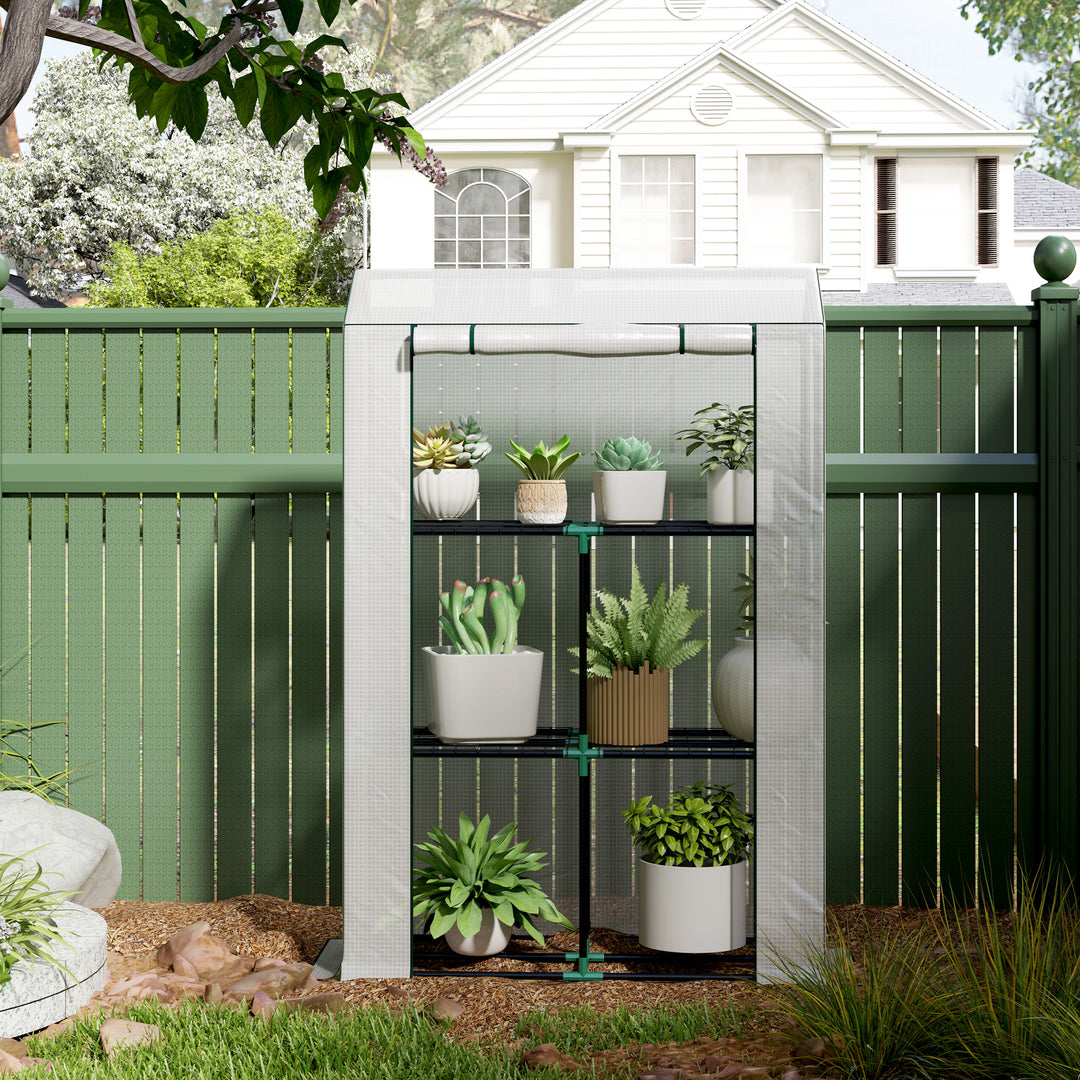 40 x 100cm Three Shelf Steel Frame Greenhouse - White