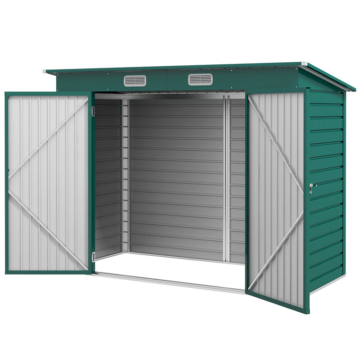 Outsunny 8 x 4FT Galvanised Garden Storage Shed, Metal Outdoor Shed with Double Doors and 2 Vents, Green | Aosom UK