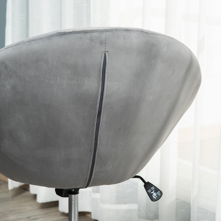 Swivel Dressing Stool, Velvet-feel Upholstered Vanity Chair, Adjustable Height Tub Makeup Chair with Button Tufting and Thick Padding for Bedroom, Grey