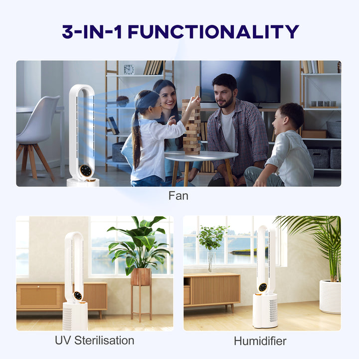 Multi-Mode Bladeless Tower Fan and Humidifier - White