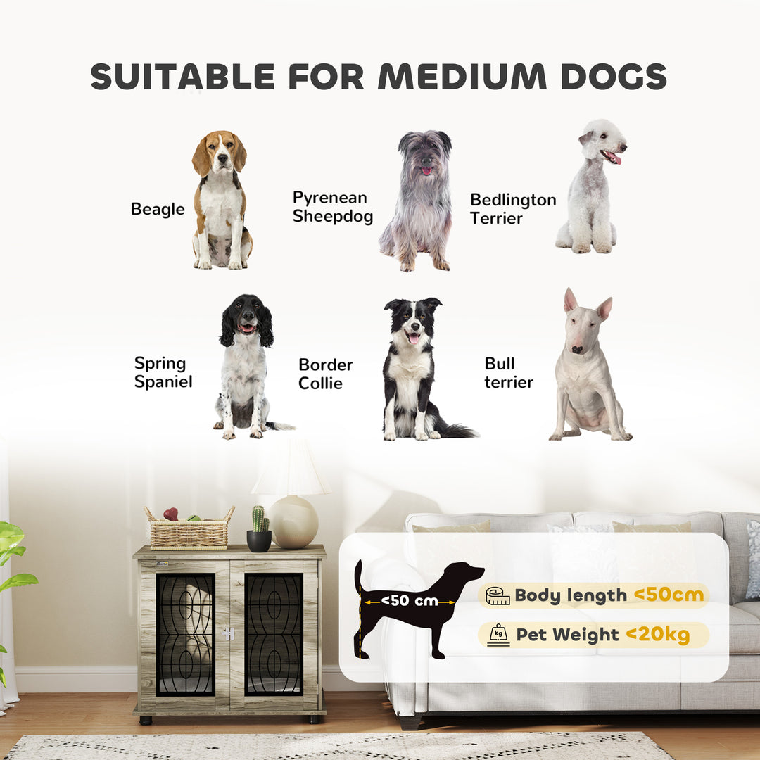 Indoor Dog Crate Furniture End Table with Soft Washable Cushion, Lockable Front Door, for Medium Dogs - Black