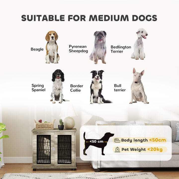 Indoor Dog Crate Furniture End Table with Soft Washable Cushion, Lockable Front Door, for Medium Dogs - Black