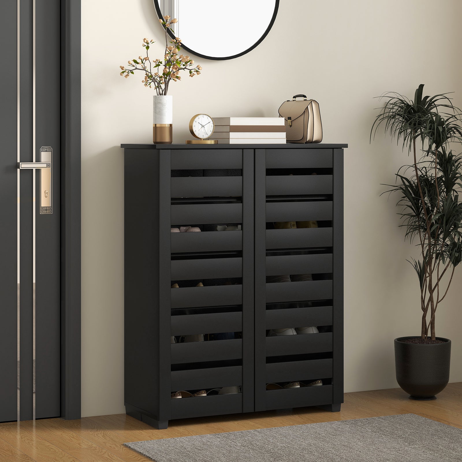 Narrow Shoe Cabinet for Entryway, 5-Tier Slim Shoe Storage Cabinet wit