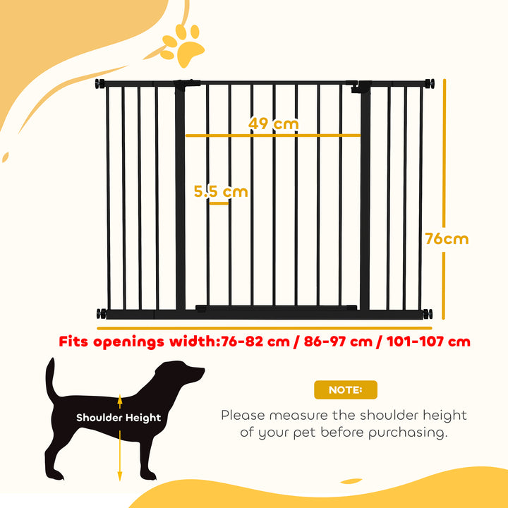 Dog Gate Pet Safety Gate Stair Barrier Pressure Fit Adjustable 76-82/86-97/101-107 cm, Black