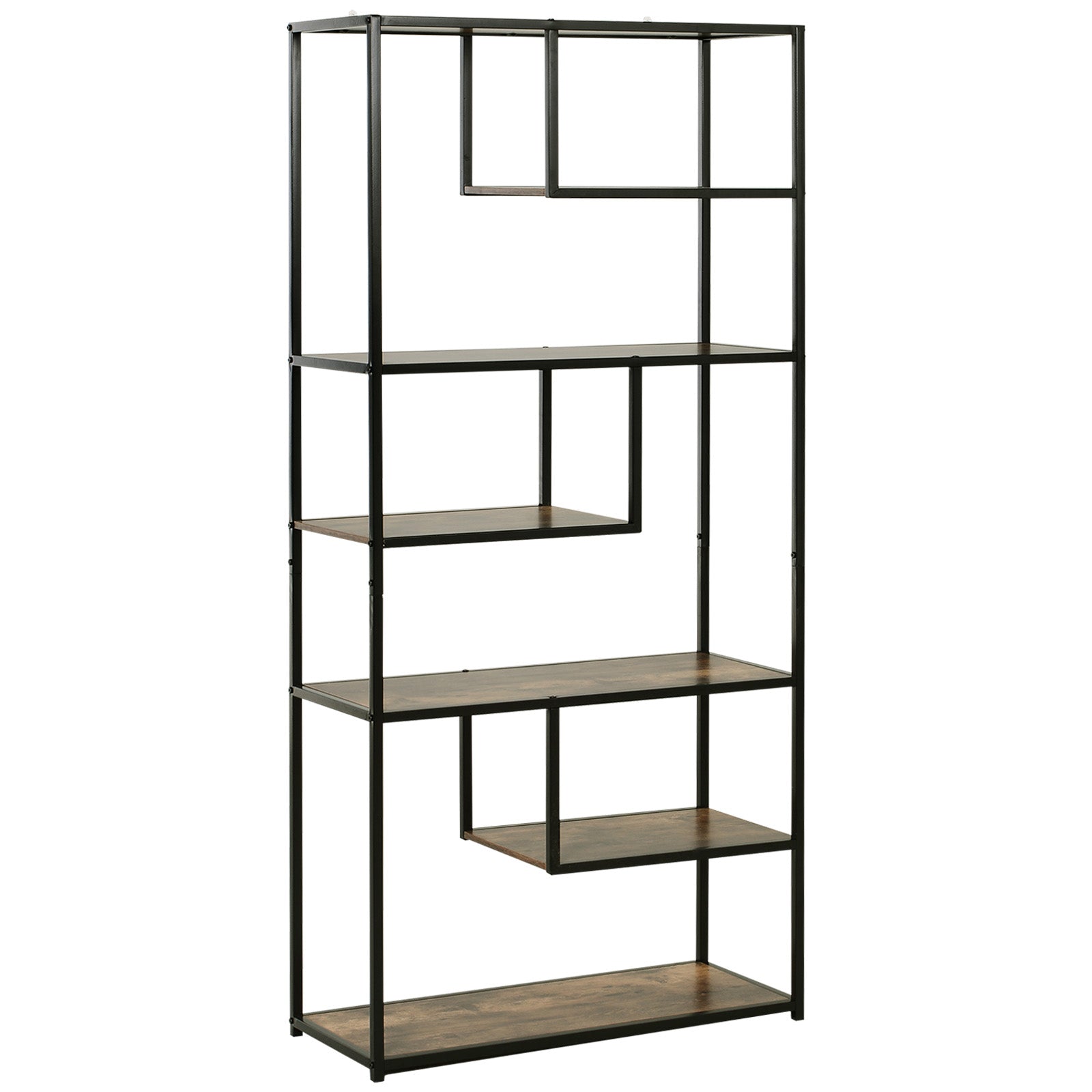 6 Tier Bookcase, Industrial Tall Shelf Unit with Steel Frame for Home Office, Study, Living Room, Hallway, 82 x 33.5 x 175 cm, Rustic Brown and Black