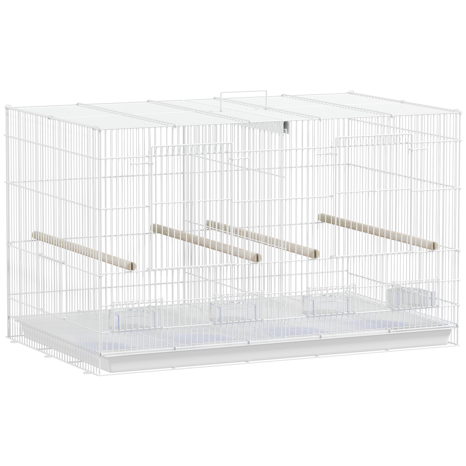 Bird Cage with Divider, 4 Wooden Perches, Slide Out Tray, 4 Feeders, for Budgie, Lovebird, Canary, 76 x 46 x 46cm, White