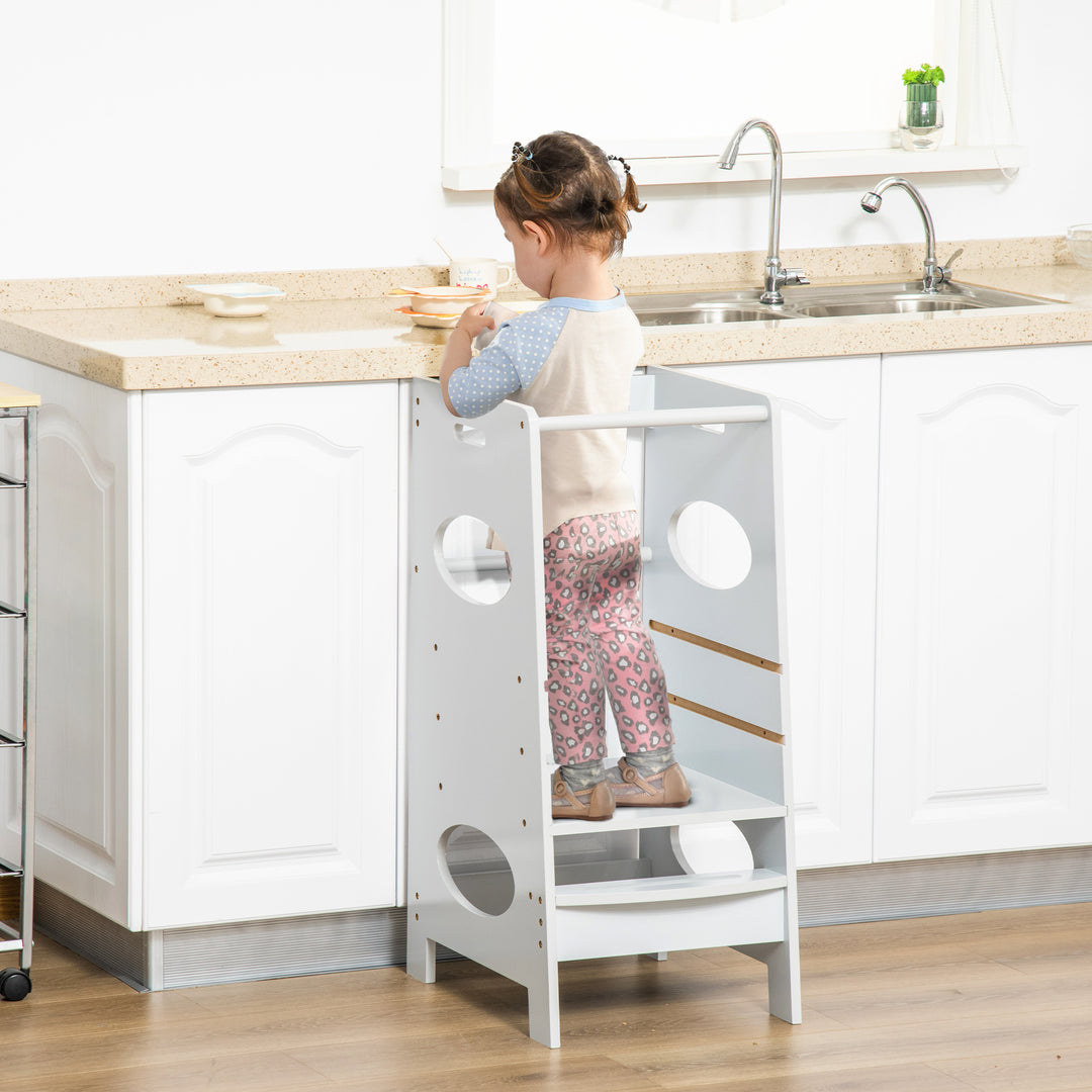Kids Step Stool Toddler Kitchen Stool Tower with Adjustable Standing Platform, Grey