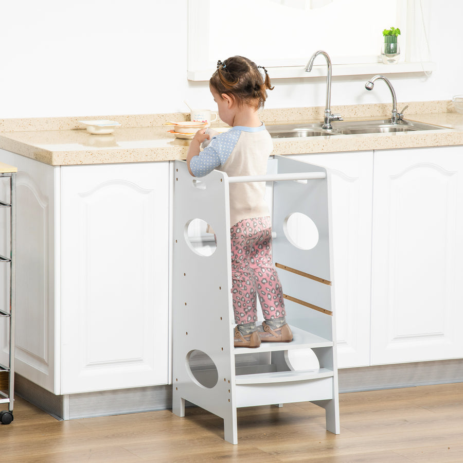 Kids Step Stool Toddler Kitchen Stool Tower with Adjustable Standing Platform, Grey
