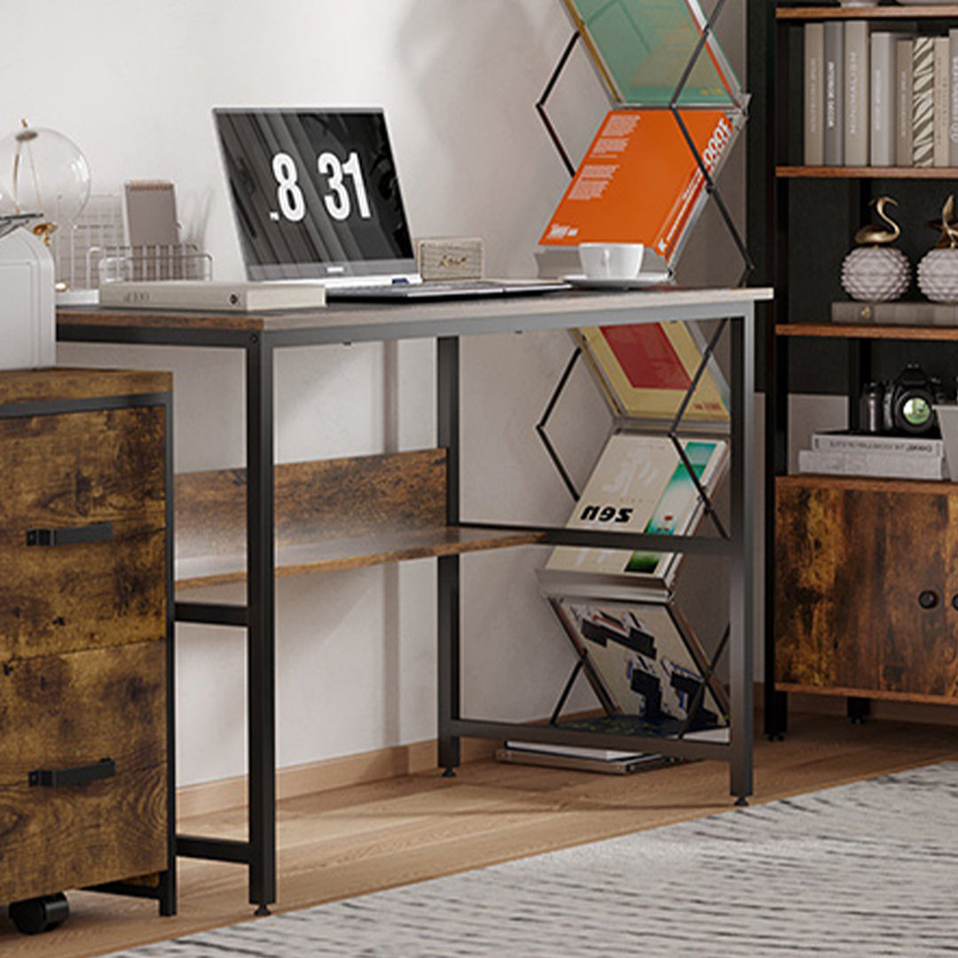 Computer Desk with Storage Shelf, 120 x 60cm Home Office Desk with Metal Frame, Study Table, Easy Assembly, Rustic Brown