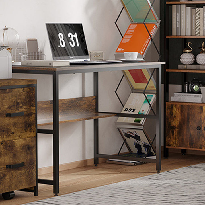 Computer Desk with Storage Shelf, 120 x 60cm Home Office Desk with Metal Frame, Study Table, Easy Assembly, Rustic Brown