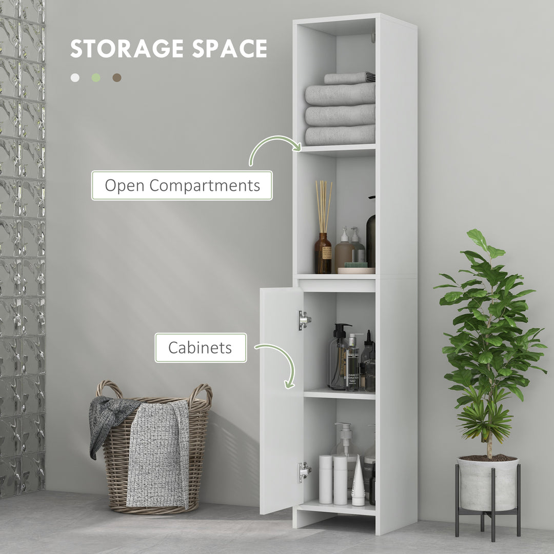 Narrow Bathroom Cabinet, Slim Bathroom Storage Unit with Open Compartment, Freestanding Storage Cupboard for Small Spaces, 30 x 30 x 160 cm, White