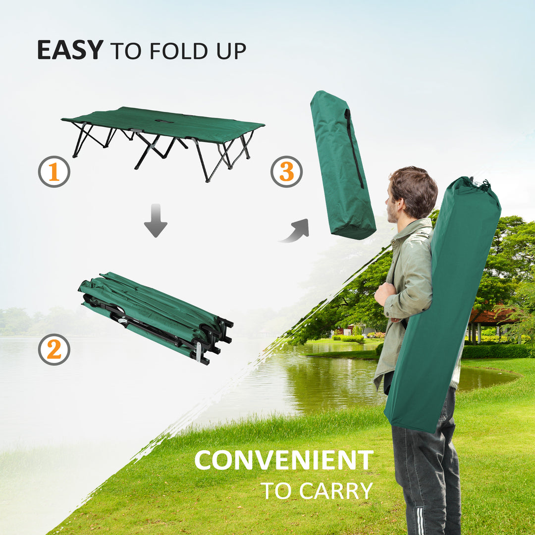 Double Camping Cot Bed, with Bag - Green