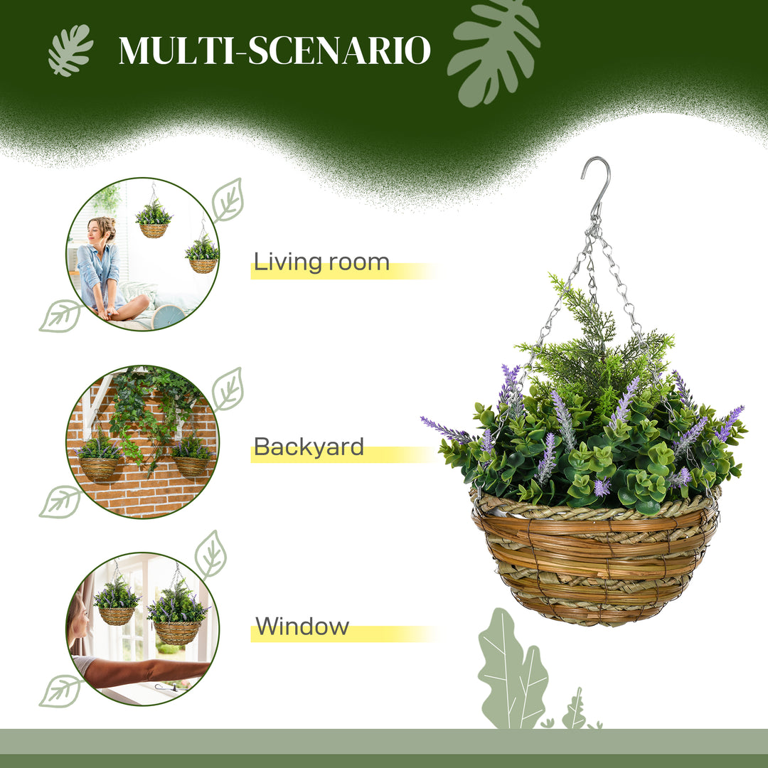 Set of Two Artificial Hanging Lavender Flower Pots - Purple