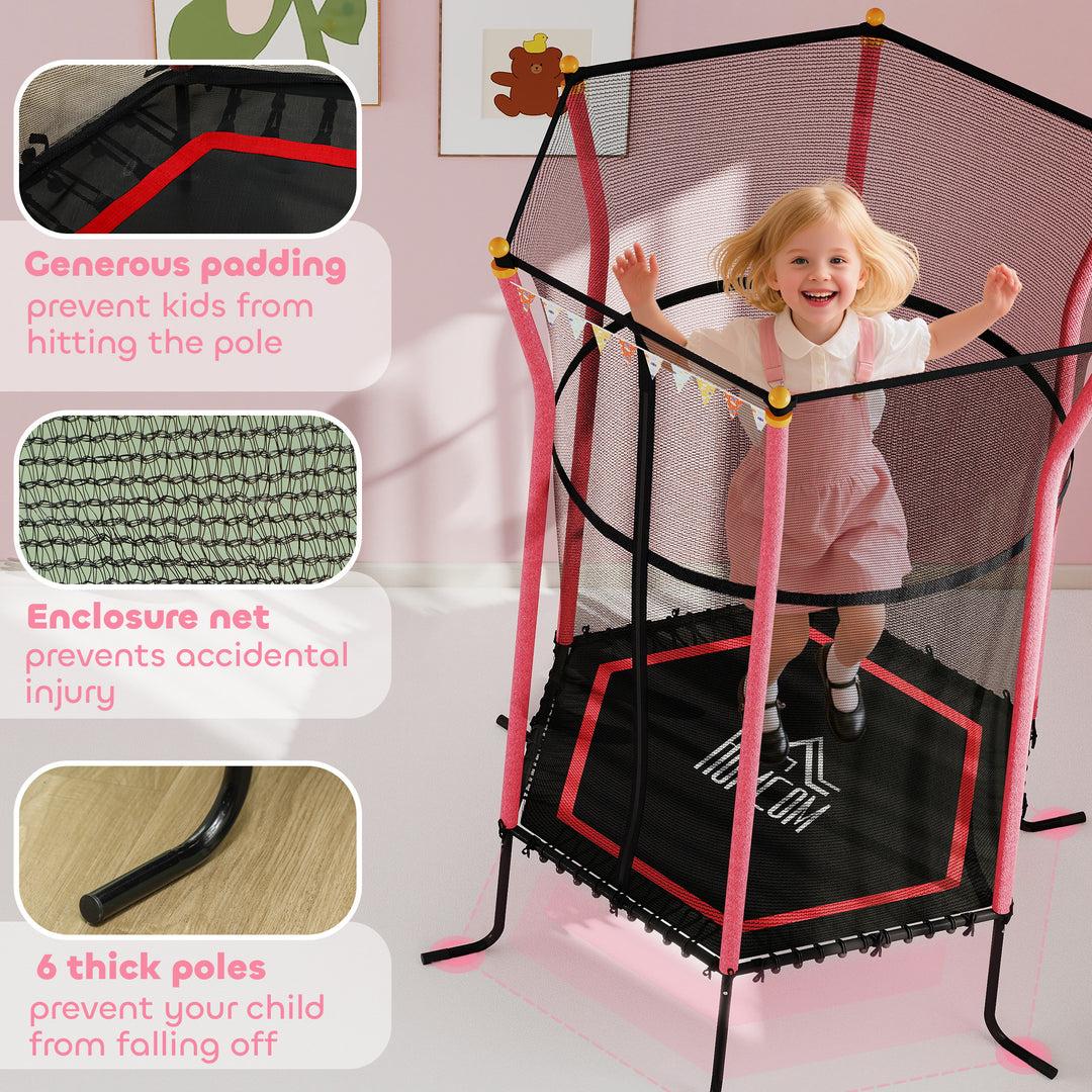 Kids Trampoline Mini Bouncer with Enclosure Safety Net For Ages 3-10 Years - Red