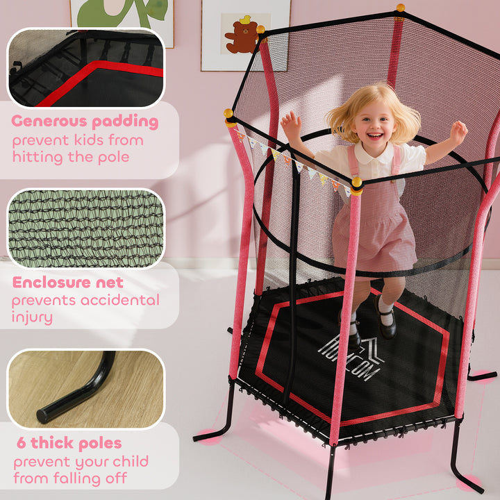 Kids Trampoline Mini Bouncer with Enclosure Safety Net For Ages 3-10 Years - Red